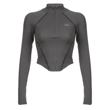 2024 Fashionable Women's Wear Ins Street Fashion Spicy Girl Style Invisible Zipper Collar Line T-Shirt